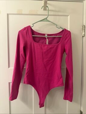 Hot Pink Long Sleeve Scoop Neck Bodysuit